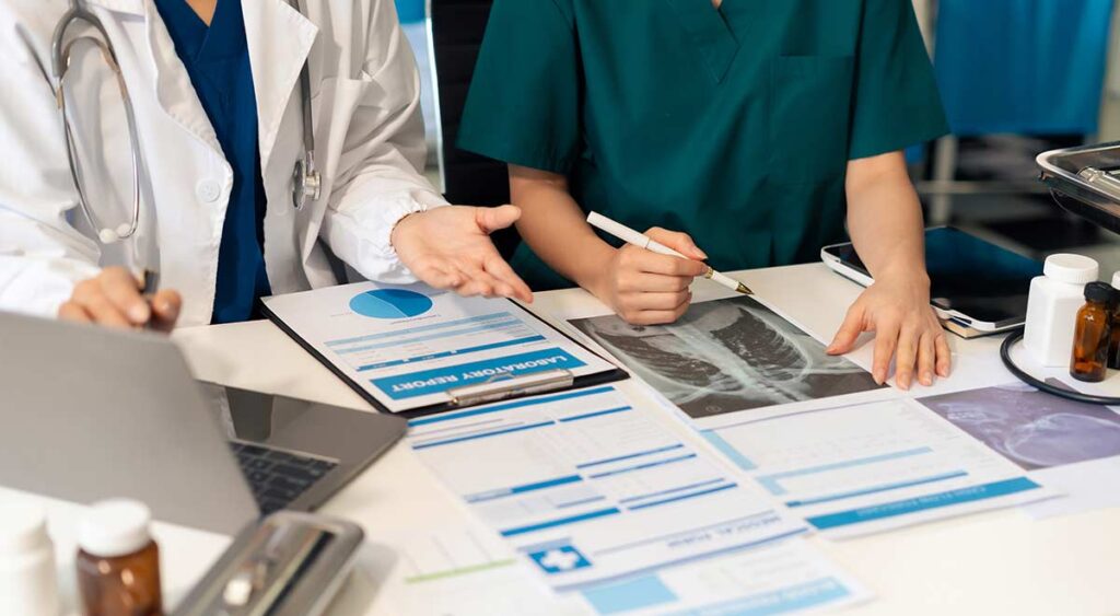 A doctor reviewing a medical record illustrates the importance of professional documentation in proving a service-connected disability.