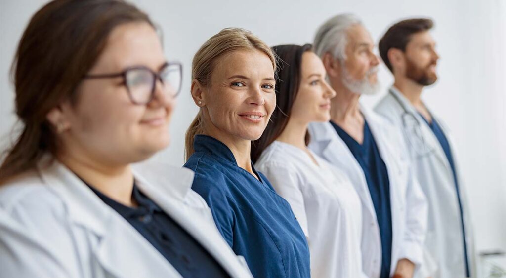Doctors symbolize the medical support VSOs can help veterans access—while they don't provide care directly, VSOs guide veterans toward trusted providers and ensure vital evidence is submitted properly.